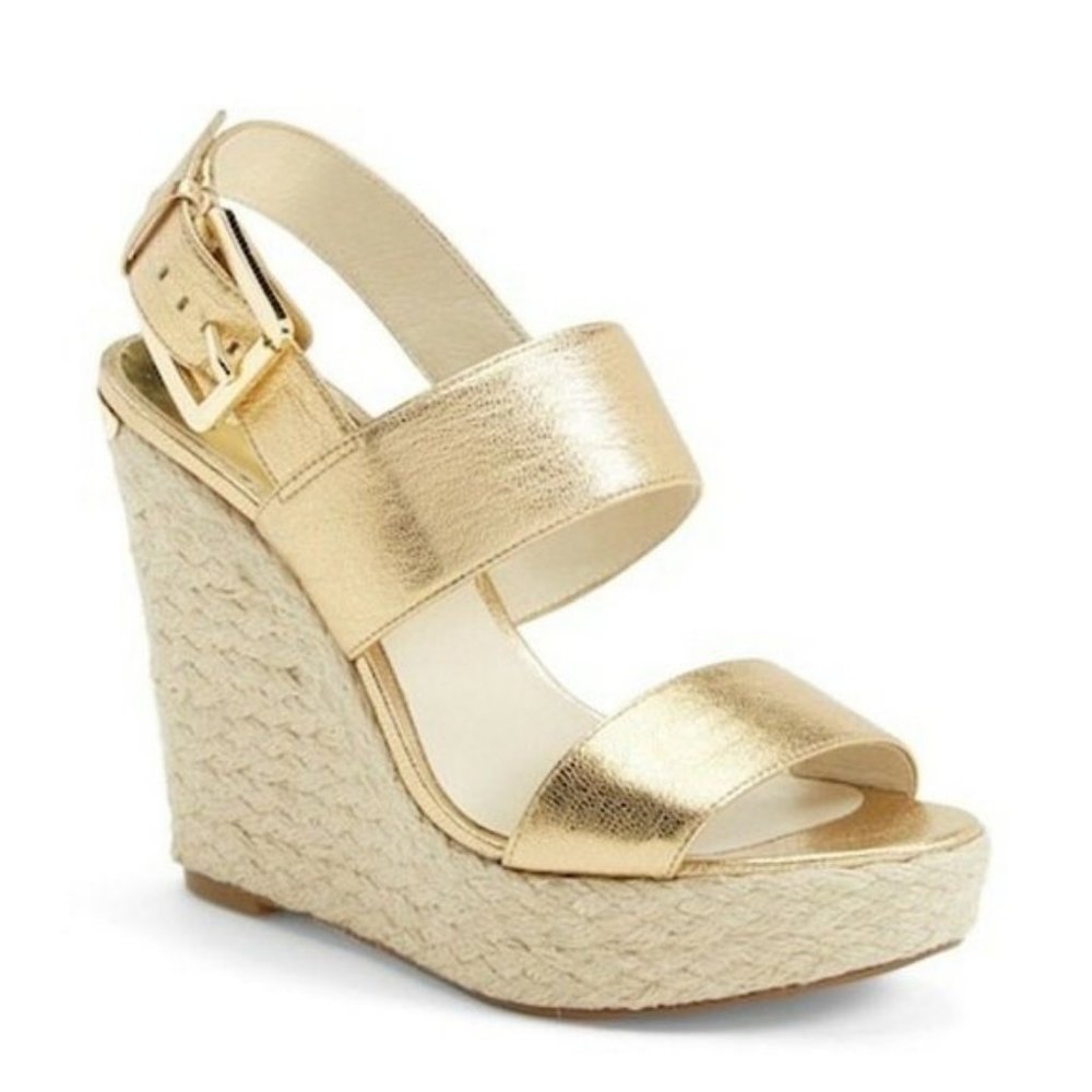 Michael Kors gold Posey wedges